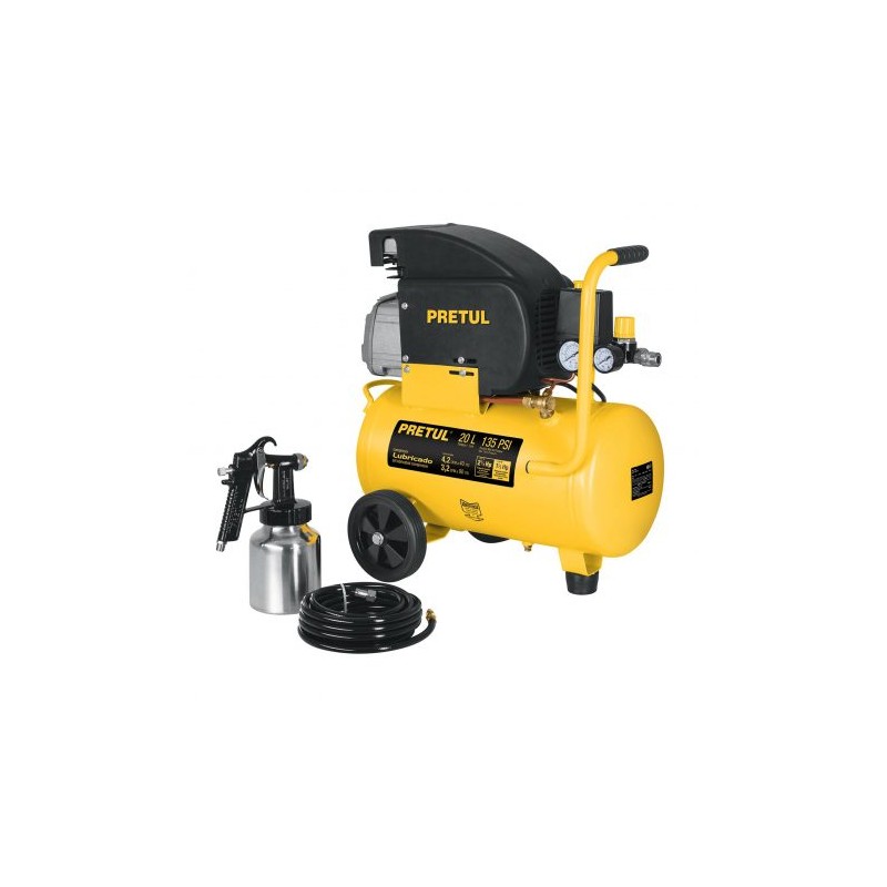 Kit, compresor 20 L ,3-1/2 HP,manguera PVC y pistola ,Pretul Cod. 24357