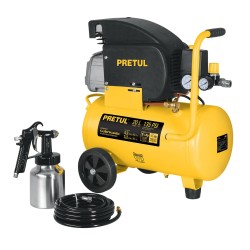 Kit, compresor 20 L ,3-1/2 HP,manguera PVC y pistola ,Pretul Cod. 24357